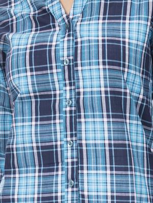mandarin neck checkered shirt - 14082687 - Standard Image - 4