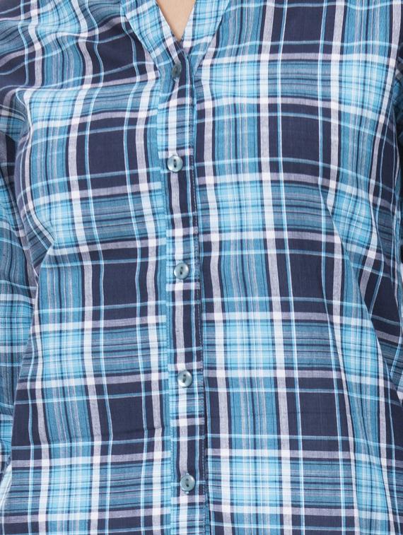 mandarin neck checkered shirt - 14082687 - Zoom Image - 4