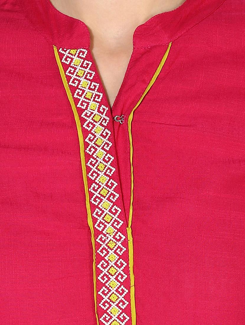 magenta rayon straight kurti - 14085682 - Zoom Image - 4