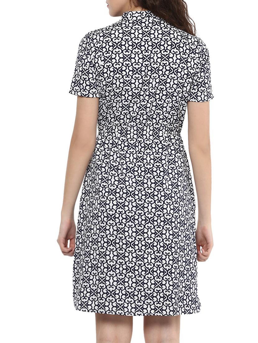 navy blue printed crepe a-line dress - 14096624 - Zoom Image - 4