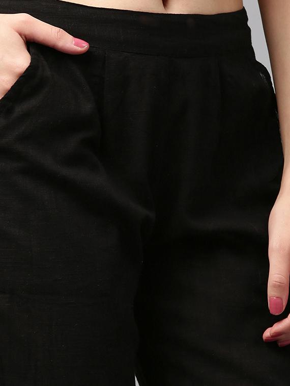 black cotton flat front trousers - 14104593 - Zoom Image - 4