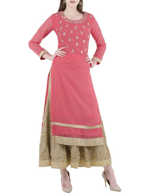 pink georgette straight kurta - 14105179 - Standard Image - 1