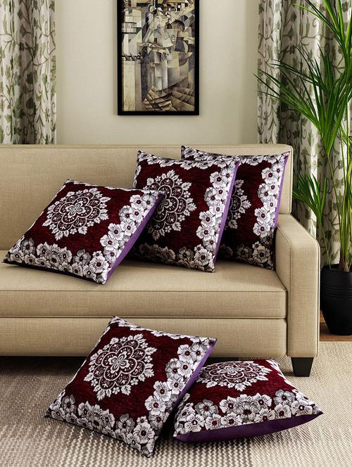 set of 5 chenille floral designed cushion covers - 14113199 - Standard Image - 1