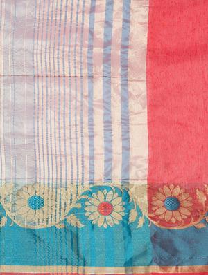 red cotton silk bordered saree with blouse - 14114994 - Standard Image - 4