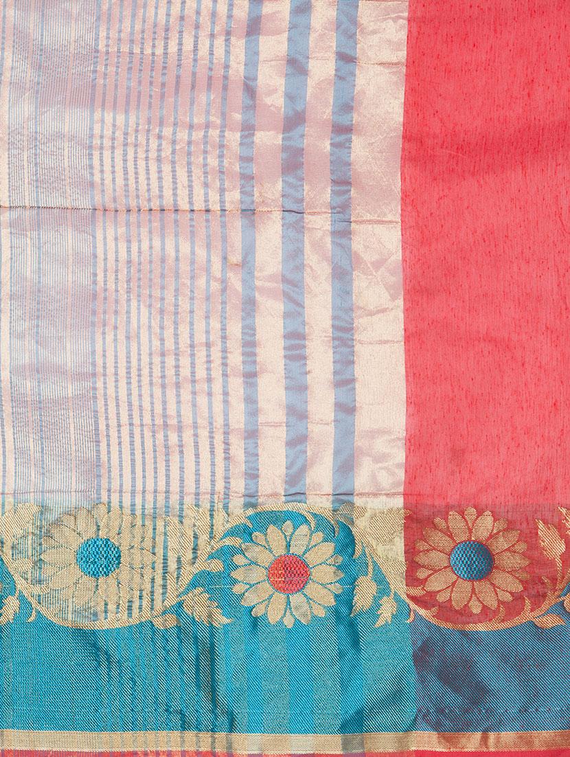 red cotton silk bordered saree with blouse - 14114994 - Zoom Image - 4