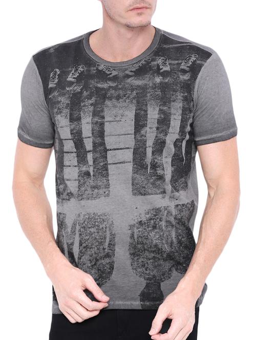 grey cotton front print t-shirt - 14117839 - Very Small Image - 1