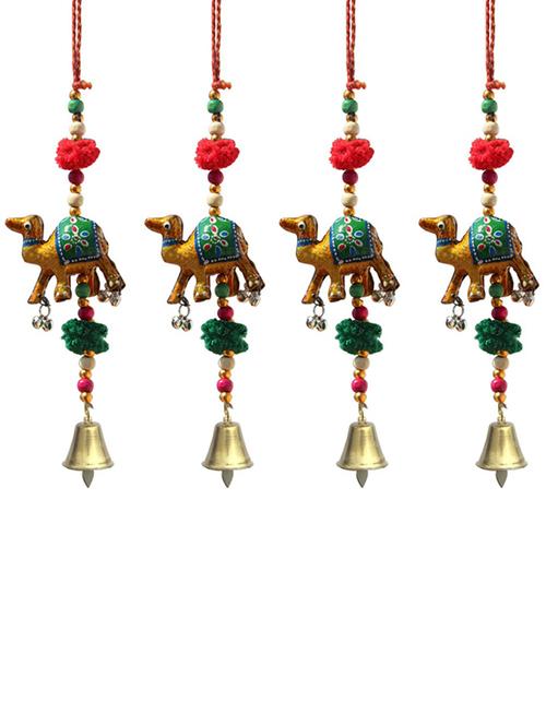 door hanging golden camel with wooden beads pumpum and metal bell set of 4 by handicrafts paradise - 14120279 - Standard Image - 1