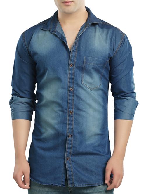 blue faded denim casual shirt - 14121592 - Very Small Image - 1