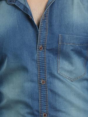 light blue denim casual shirt - 14121592 - Standard Image - 4