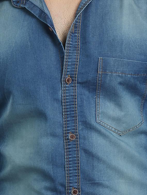 light blue denim casual shirt - 14121592 - Zoom Image - 4