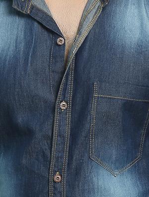 dark blue denim casual shirt - 14121593 - Standard Image - 4