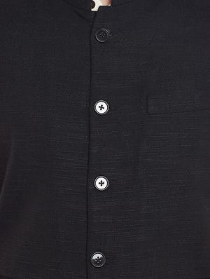 black cotton khadi nehru jacket - 14125416 - Standard Image - 4