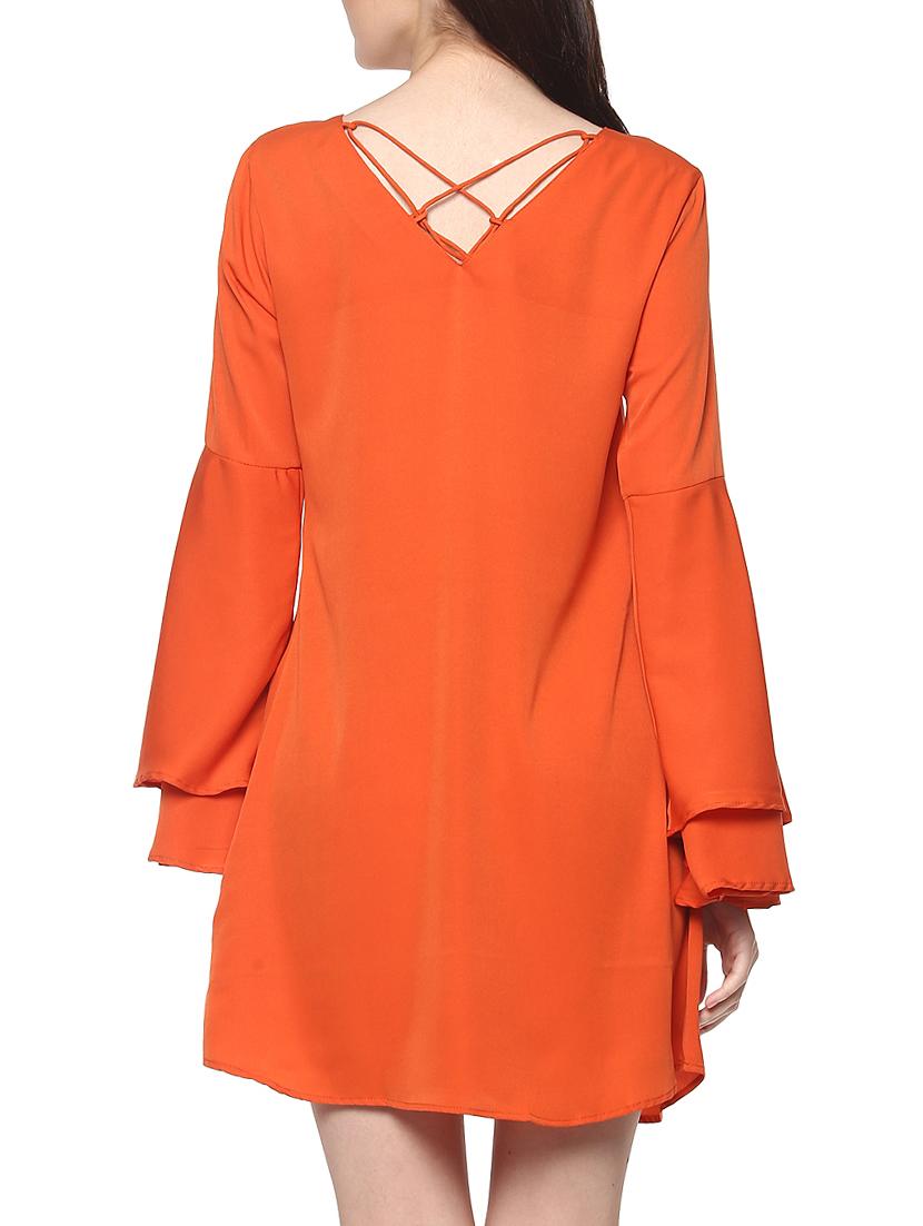 bell sleeve criss-cross back dress - 14128804 - Zoom Image - 4