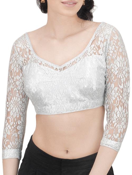 silver woven stitched blouse - 14137608 - Standard Image - 1