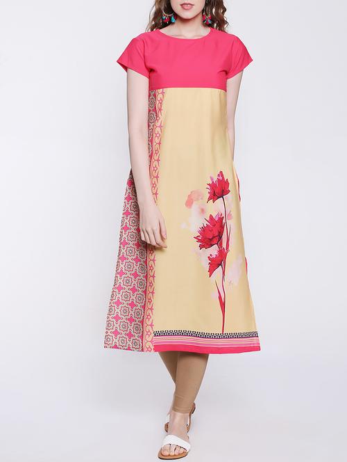yellow crepe straight kurta - 14139614 - Standard Image - 1