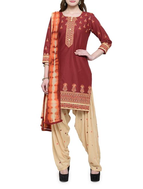maroon cotton salwar suit unstitched - 14139972 - Standard Image - 1