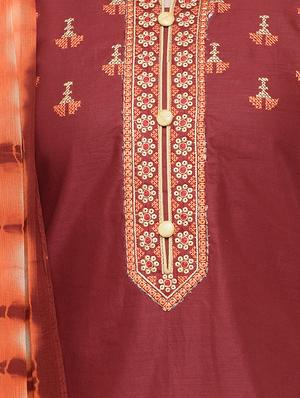 maroon cotton salwar suit unstitched - 14139972 - Standard Image - 4