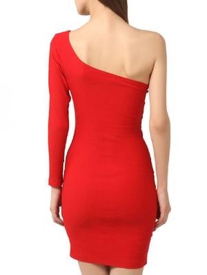 solid red single shoulder dress - 14148558 - Standard Image - 4