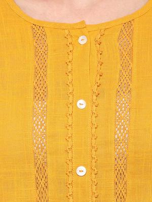 yellow cotton straight kurti - 14150727 - Standard Image - 4