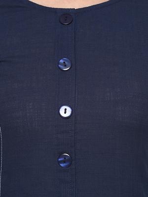 blue cotton straight kurta - 14153254 - Standard Image - 4