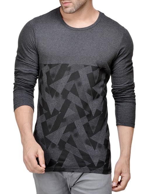 grey cotton front print t-shirt - 14159075 - Very Small Image - 1