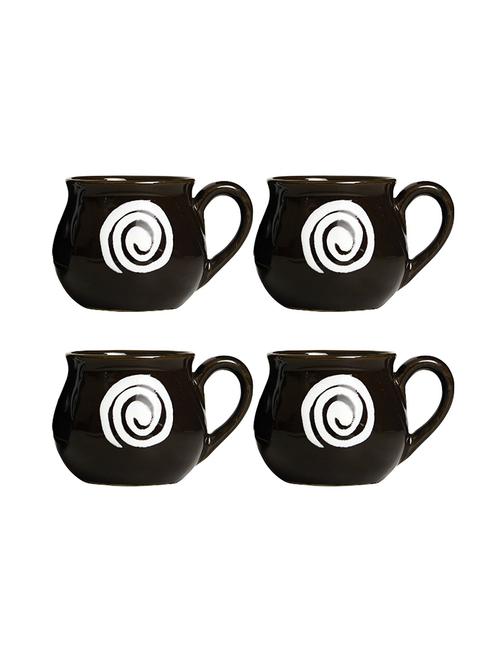 Tea Cup Ceramic/Stoneware in Brown & White Doodle Chiraag (Set of 4) Handmade By Caffeine - 14160015 - Standard Image - 1