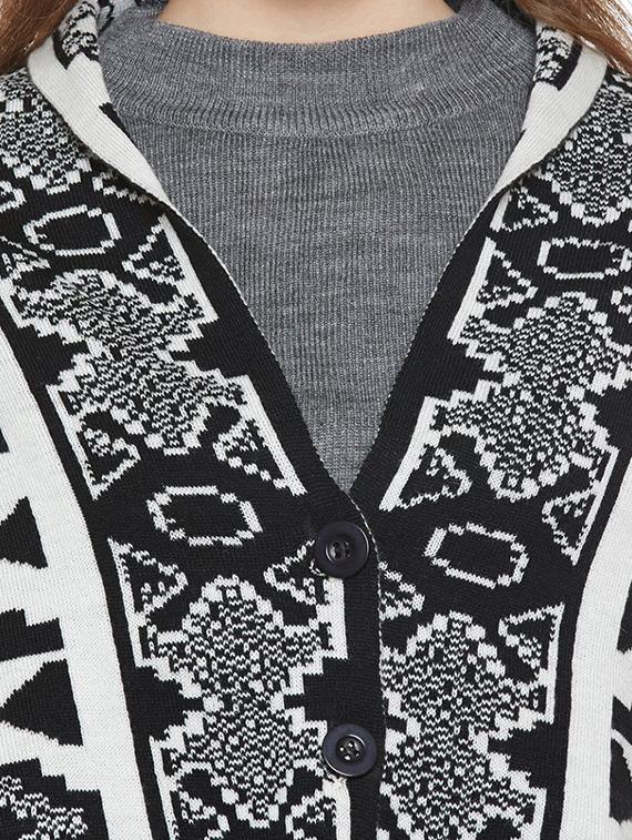 fringe hem printed woolen poncho - 14173127 - Zoom Image - 4