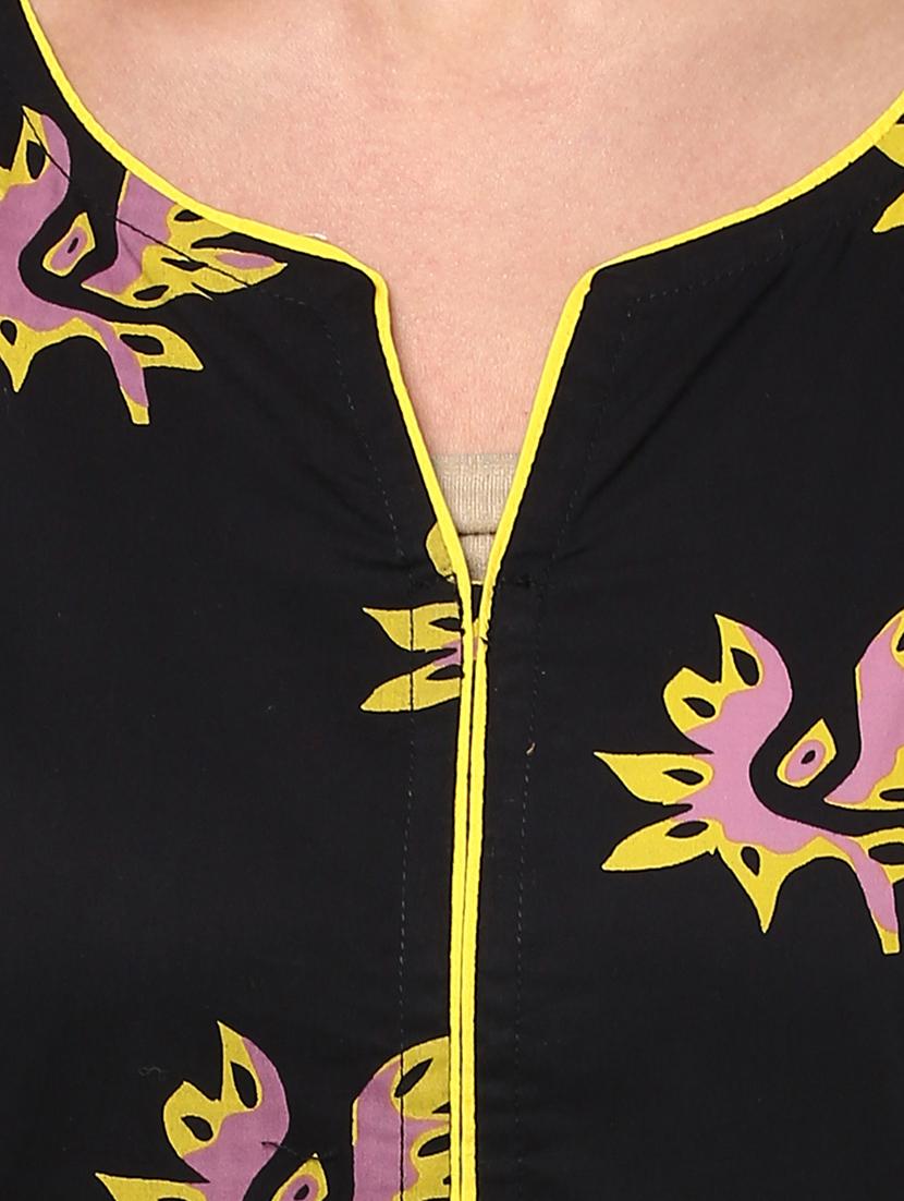 black cotton straight kurta - 14182827 - Zoom Image - 4