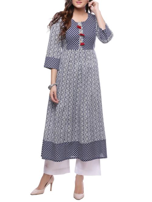 indigo cotton kurta - 14194138 - Standard Image - 1