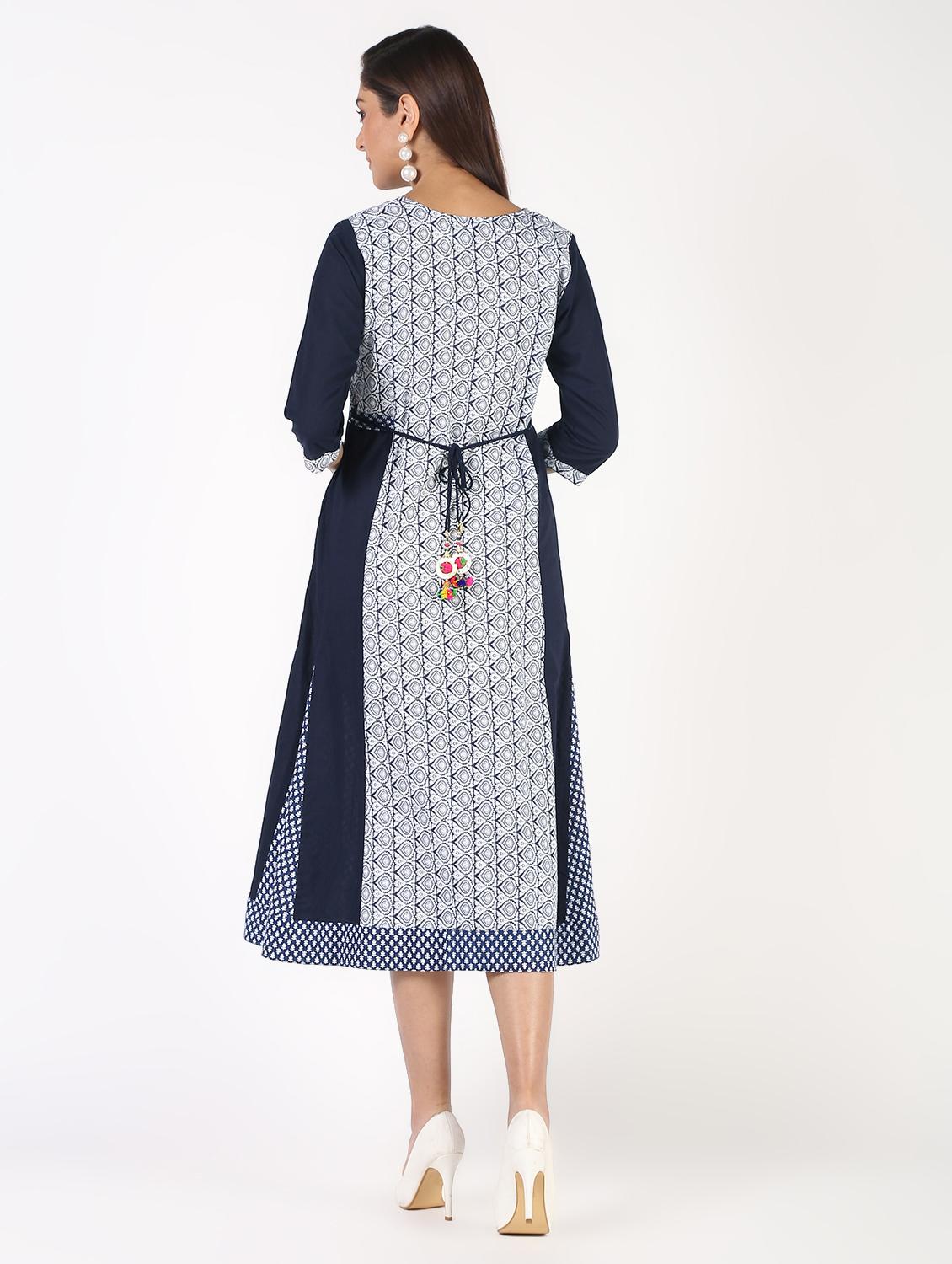 indigo flared kurta - 14194139 - Zoom Image - 4