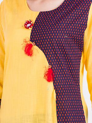 yellow cotton asymmetric kurta - 14215181 - Standard Image - 4