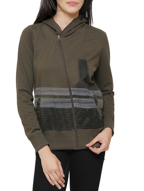 olive cotton hooded sweatshirt - 14221207 - Standard Image - 1