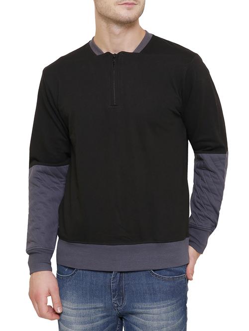 black cotton color block sweatshirt - 14221402 - Very Small Image - 1