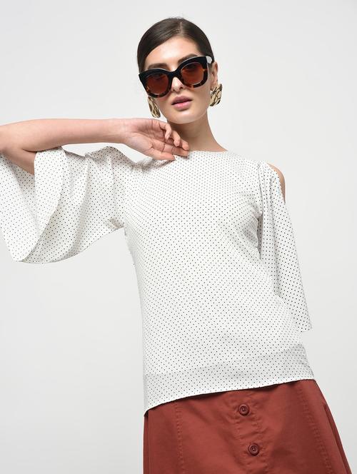 white polka dots printed crepe top - 14222205 - Very Small Image - 1
