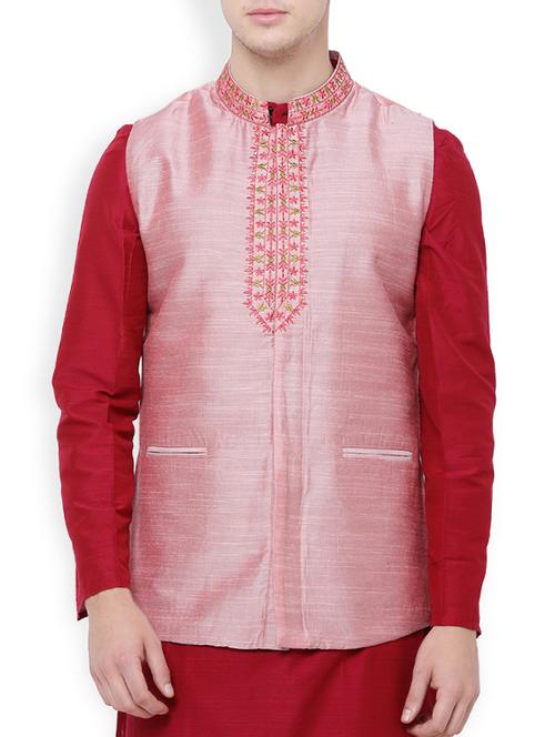 pink rayon nehru jacket - 14227630 - Standard Image - 1