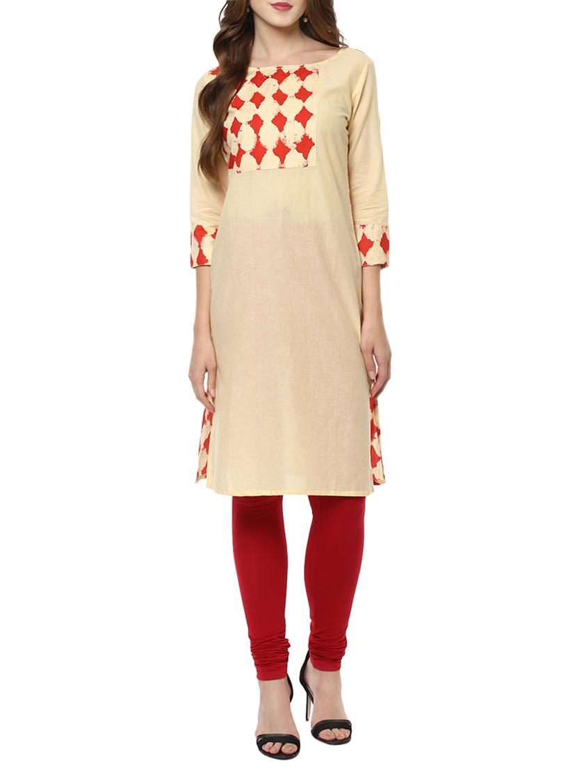 Beige Cotton Straight Kurta - By