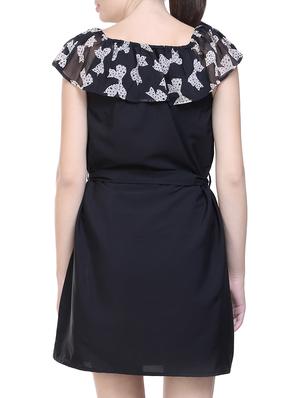 black printed poly crepe belted dress - 14231595 - Standard Image - 4
