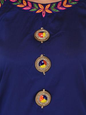 blue silk layered A-line kurta - 14253062 - Standard Image - 4