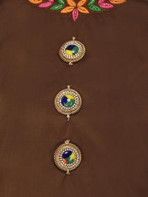 Brown silk layered A-line kurta - 14253063 - Standard Image - 4