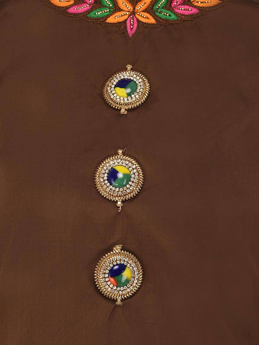 Brown silk layered A-line kurta - 14253063 - Zoom Image - 4