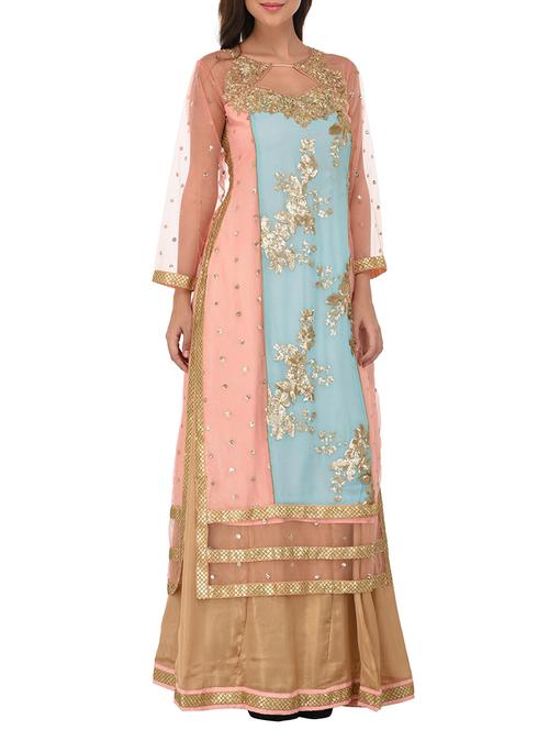 sky blue unstitched skirt suit dress material - 14254073 - Standard Image - 1