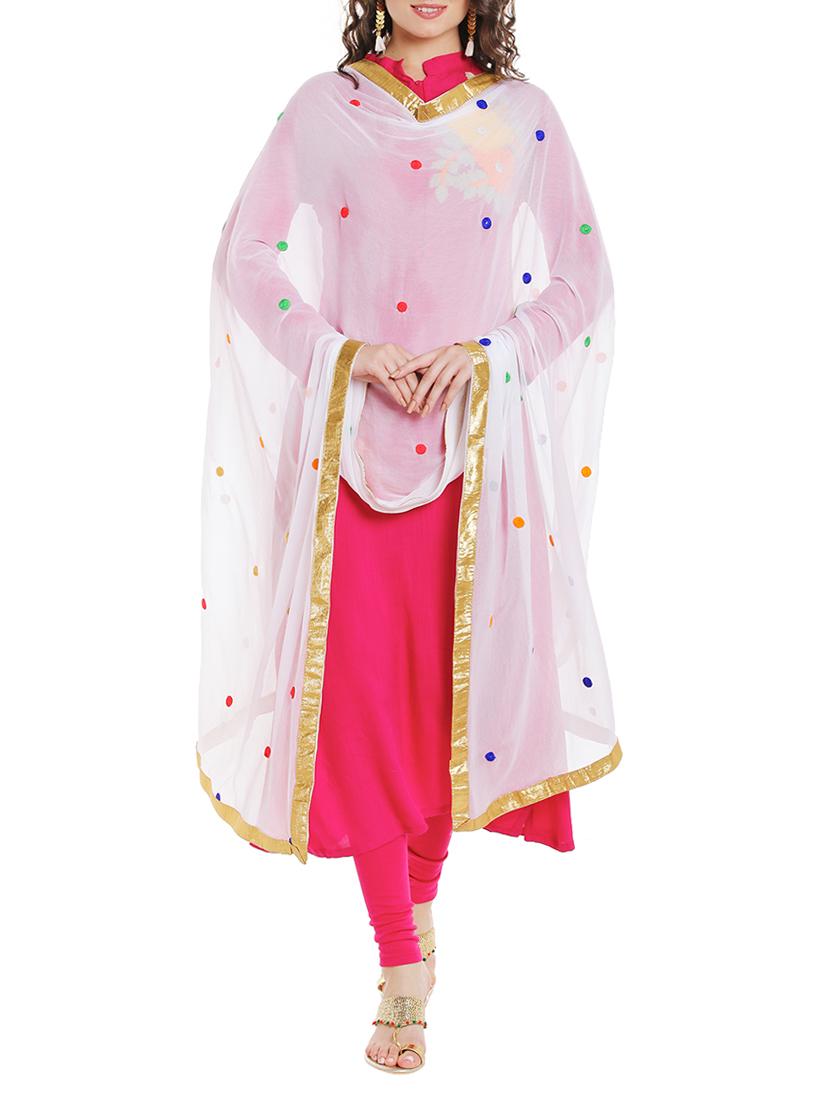 White Chiffon Embroidered Dupatta - By