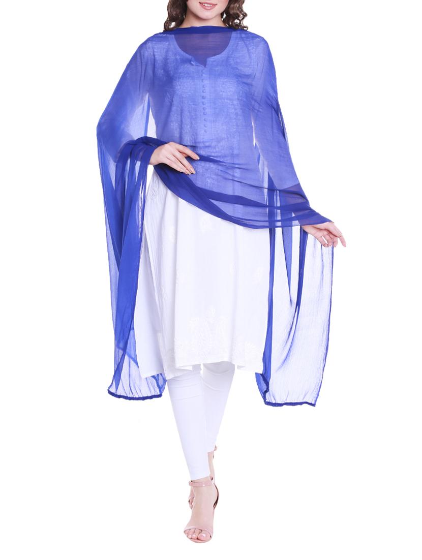 Blue Poly Chiffon Plain Dupatta - By
