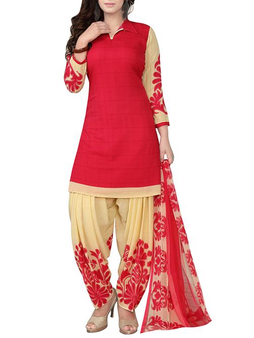 red art silk printed un-stitched dress material - 14258909 - Standard Image - 1