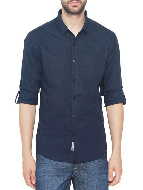navy blue cotton casual shirt - 14260923 - Very Small Image - 1