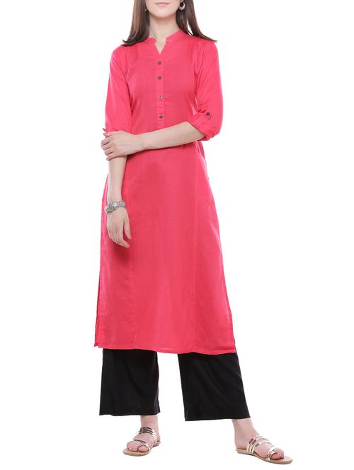pink khadi straight kurta - 14262746 - Standard Image - 1