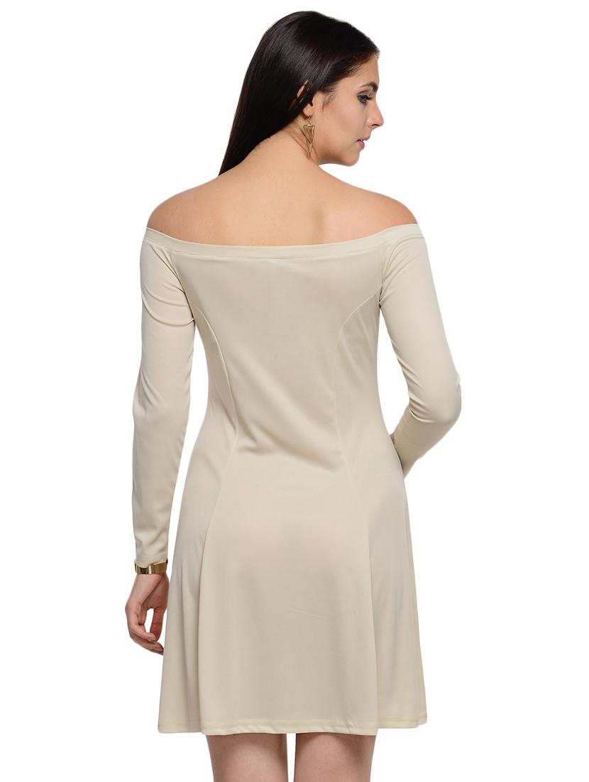 solid beige skater dress - 14265112 - Zoom Image - 4