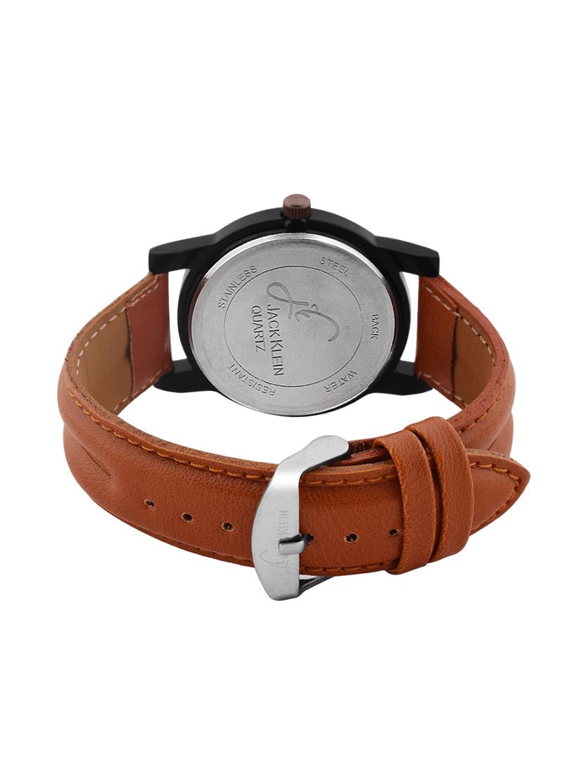 Jack Klein Stylish White Dial Brown Strap Analog Wrist Watch With Brown Belt And Aviator Glasses - 14279126 - Zoom Image - 4
