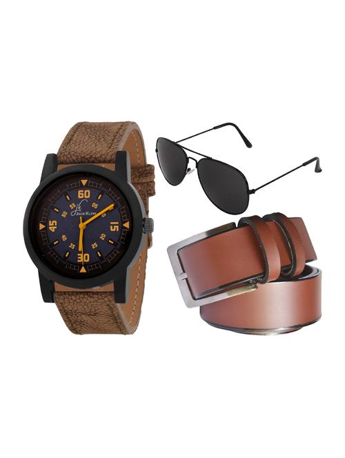 jack klein high quality stylish and funky wrist watch with brown belt and aviator glasses - 14279170 - Standard Image - 1