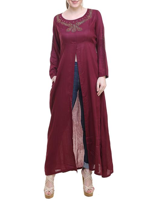 purple viscose high slit kurta - 14344454 - Standard Image - 1